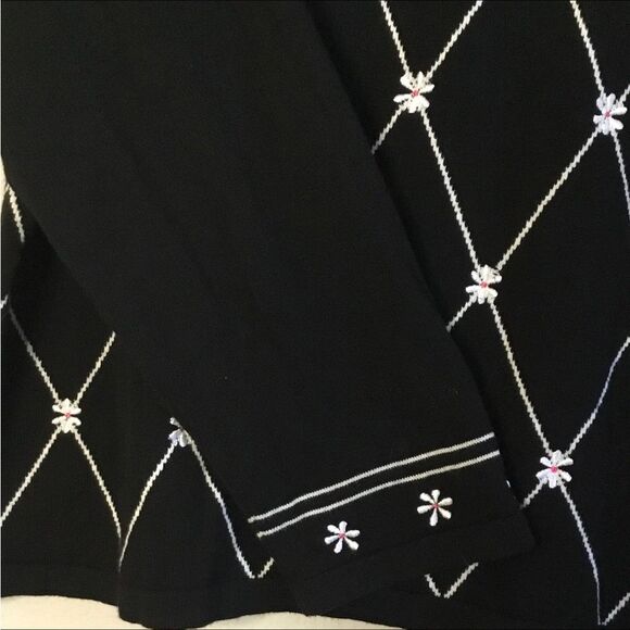 Foxcroft vintage 100% cotton sweater black geometric and flower pattern - Picture 4 of 5